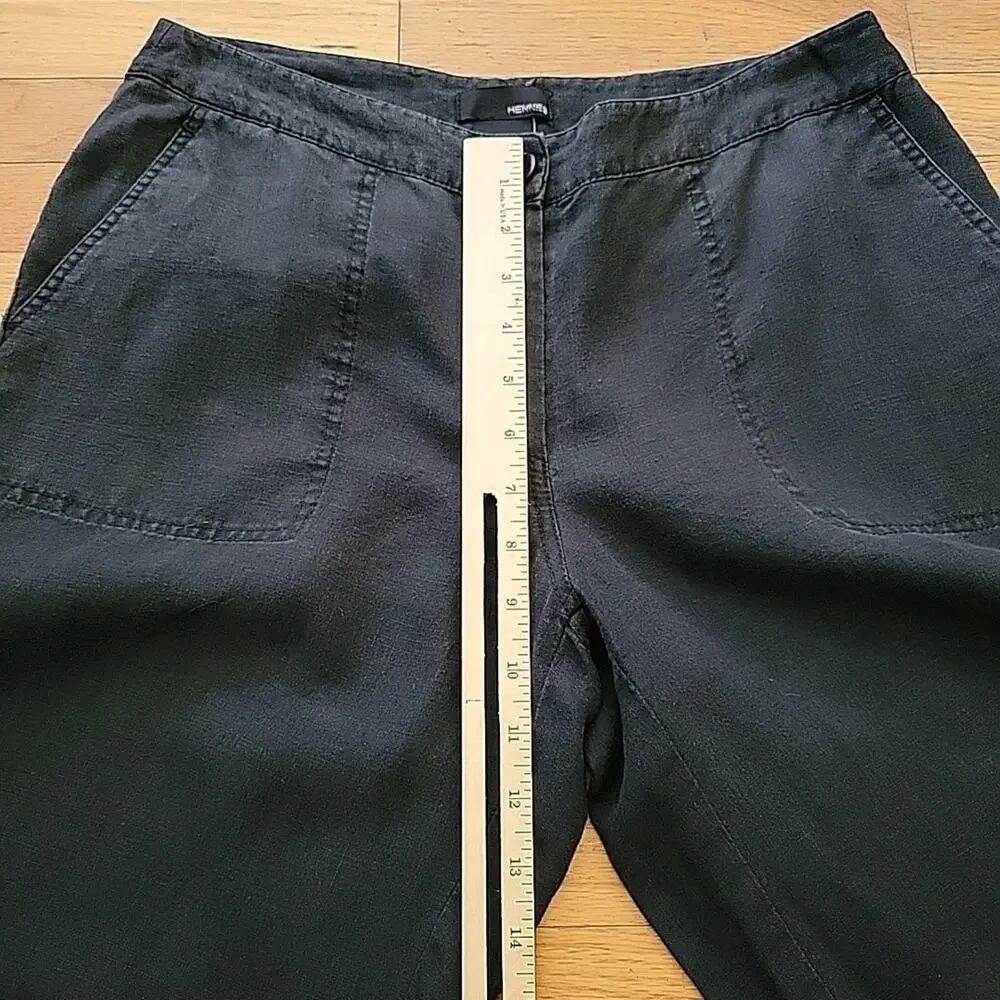 H M Hennes Black Linen Wide Leg Pants Mid Rise Unlined Boho‎ Classic Lagenlook
